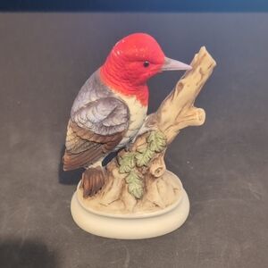 Decorative Red-Headed Bird Figurine on Branch - Collectible Home Accent